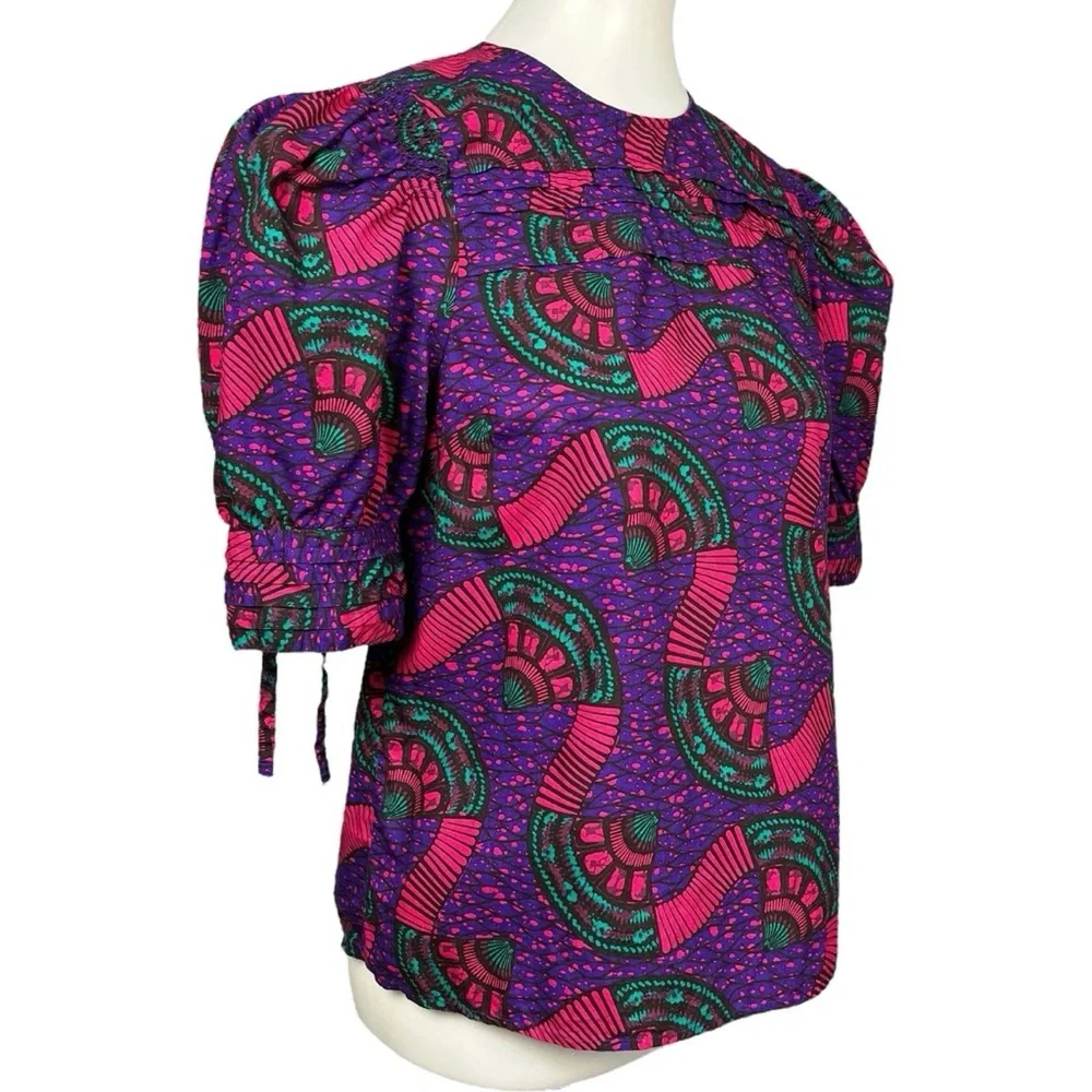 Ulla Johnson Top Puff Sleeve Romantic Art Print Etta Blouse Womens Size 4